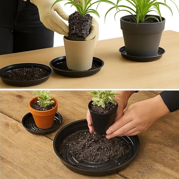 50 Packs 14 Inches Large Plant Saucers for Indoor Outdoor Use Heavy Duty Plastic Plant Plate Dish for Planter Bulk Round Flower Pot Drip Trays to Catch Water 4 to 20 Inch, Black