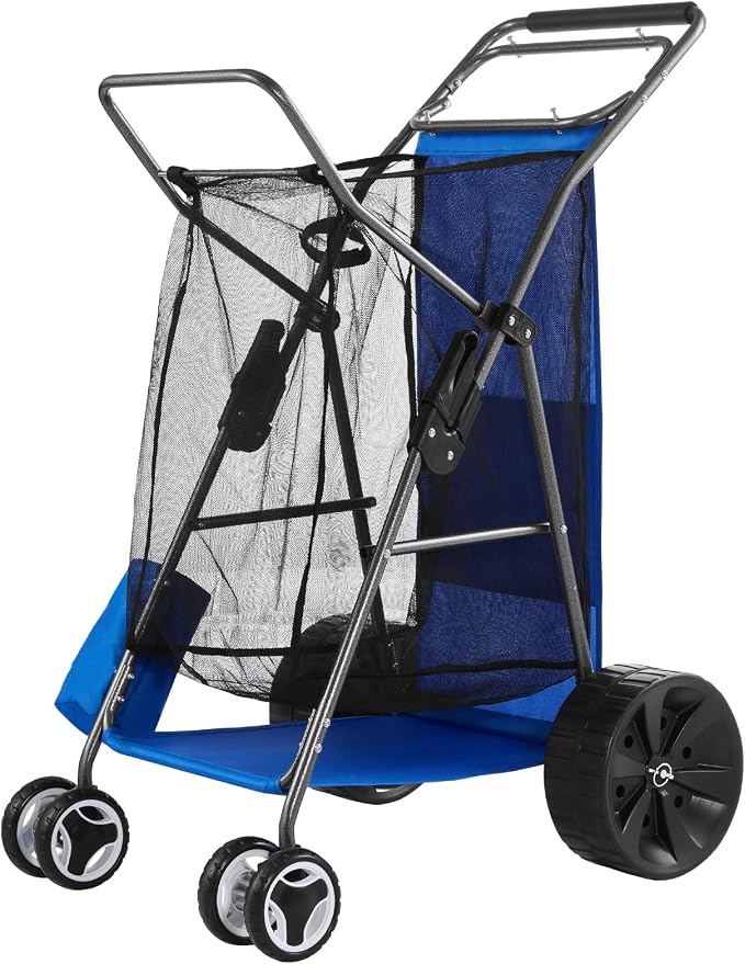 VEVOR Beach Cart, 165LBS Load Capacity, Portable Folding Beach Wagon Dolly with 10" Solid Wheel for Sand, Insulated Cooler Bag, Large Mesh Bag&Umbrella Holder for Outdoor Camping Fishing