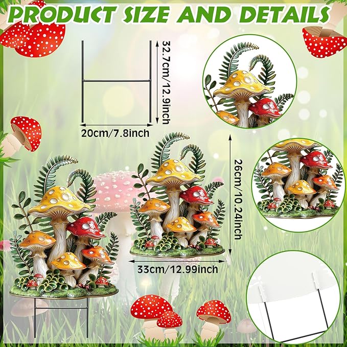 Amyhill Mushroom Outdoor Decor Summer Metal Garden Stakes Mushroom Yard Signs Gift for Nature Lovers Farmhouse Waterproof Lawn Sign Outdoor Decorations for Spring Summer Holiday Garden Lawn Decor