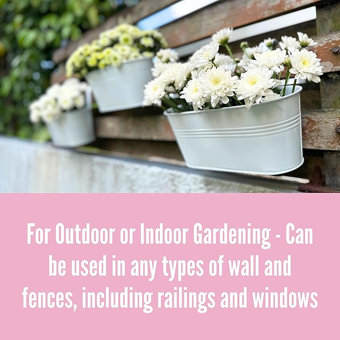 LaLaGreen Outdoor Plants Rail Planter (11.2 Inch, 12 Pack) White Metal Iron Hanging Flower Pots Deck Railings Fence Balcony Modern Boho Style Wall Mount Window Box Plant Holder Hooks Porch Home Décor