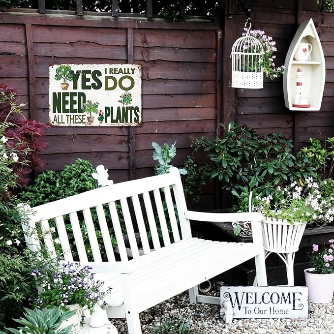 Vintage Garden Tin Sign "Yes I Really Do Need All These Plants" Gardening Gift Funny Wall Art Metal Signs Retro Garden Plant Quote Plaque for Indoor Outdoor Patio, Yard, Greenhouse, Plant Room 8x12 Inch