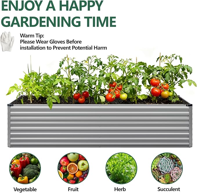 Vengarus 6x3x2FT Galvanized Raised Garden Bed Kit, Deep Root Planter Box Outdoor Large Planter Raised Beds for Planting Flowers,Vegetables and Herbs-Silver