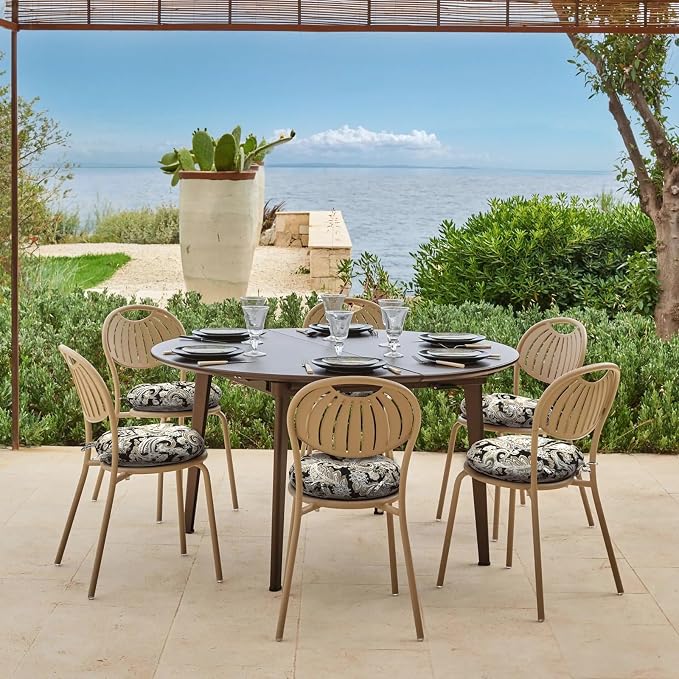 DYTXIII Set of 2 Outdoor Round Chair Cushions 15"x15"x4" with Ties, Water Repellent Tufted Bistro Seat Cushions, Thick Patio Chair Pads for Bar Stool, Garden & Dining Furniture - Paisley Black