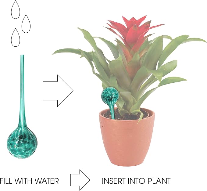 Maxam Wyndham House, 2 Piece Watering Globe Set, Colorful Hand-Blown Glass Plant Watering System