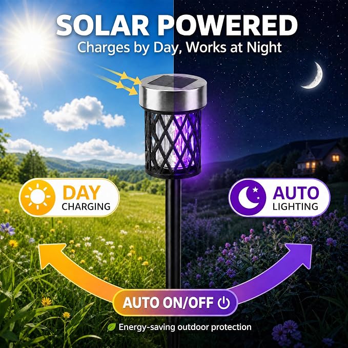 2026 Solar Bug Zapper Outdoor Waterproof Mosquito Repellent Outdoor Patio Mosquito Trap & Killer for Garden Farm Backyard Solar Powered Fly Zapper for Small Flying Insect, Gnats, Flies, Moths (4)