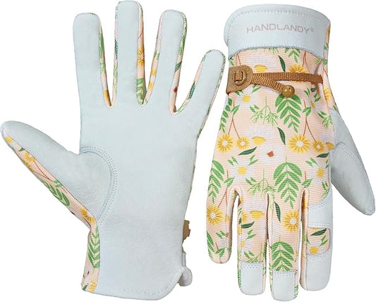 HANDLANDY Gardening Gloves for Women, Breathable Ladies Leather Garden Yard Gloves Best Gift for Gardeners