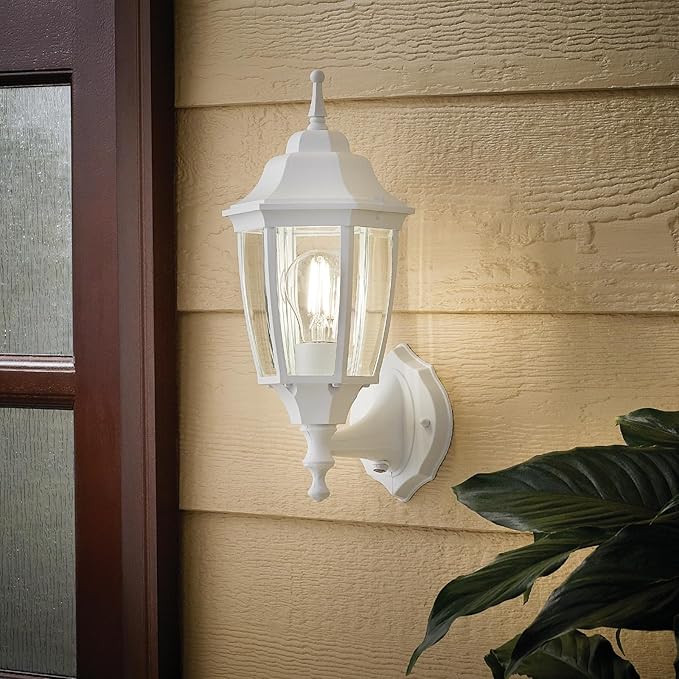 Die-Cast Aluminum & Glass Dusk to Dawn Photocell-Controlled Outdoor Wall Light, IP65 Waterproof Outdoor Light Fixture, E26 Base (60W Max) Porch Light, ETL, UL, CSA Qualified, White