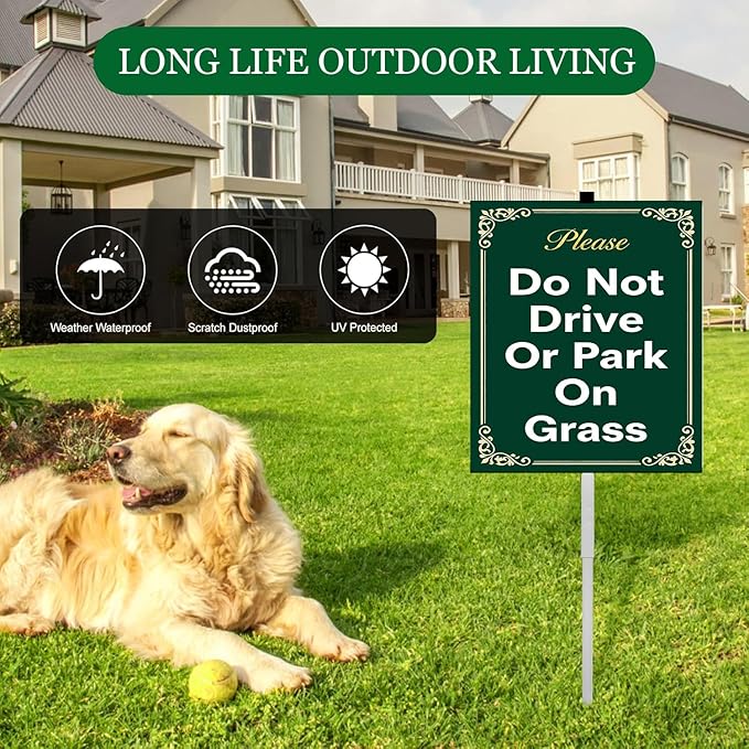 Do Not Drive Or Park On Grass Yard Sign With Stakes Keep Off Grass Stay Out of Lawn Signs No Parking Rustproof Reflective Aluminum Sign Outdoor 8x12 In