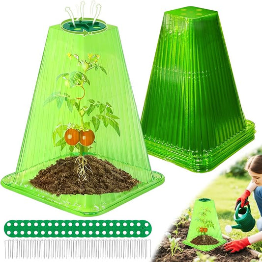 20 Pack Garden Cloches for Plants,9.4" H X 7.8" D Reusable Bell Plant Protector with 40 Ground Stakes and Rotary Vent Cover,Plant Covers Freeze Protection from Animals Snails Birds Chickens (Green)