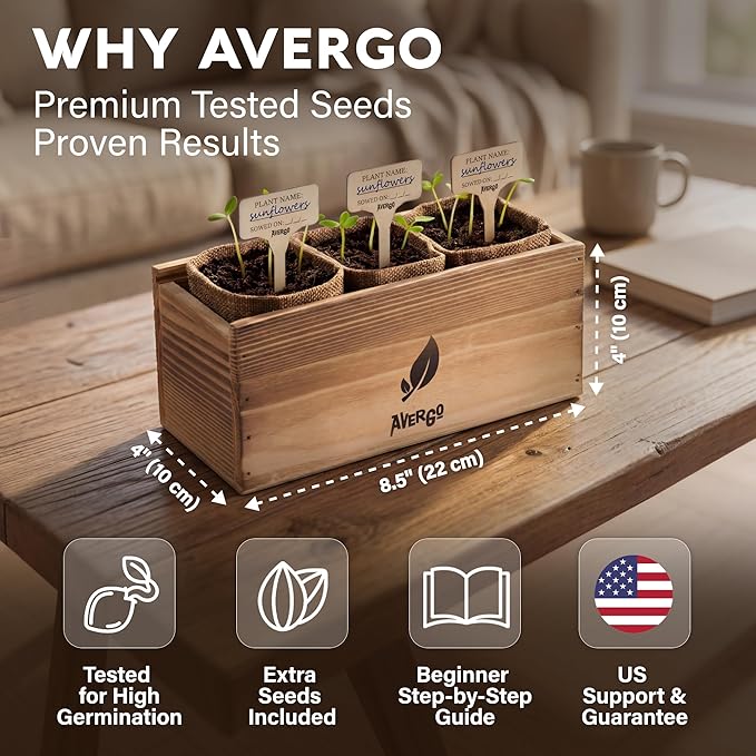 AVERGO Sunflower Seeds Growing Kit | Complete Seed and Plant Indoor & Outdoor Kit with Sunflower Seeds for Planting – Ideal for Planting Sun Flowers at Home