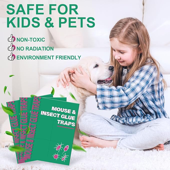 12 Pack Sticky Mouse Traps, Sticky Traps for Rats Mice Rodents Snakes No Touch Indoor Mouse Traps for Home Kitchen Garage Attic Basements, Easy to Set, Green