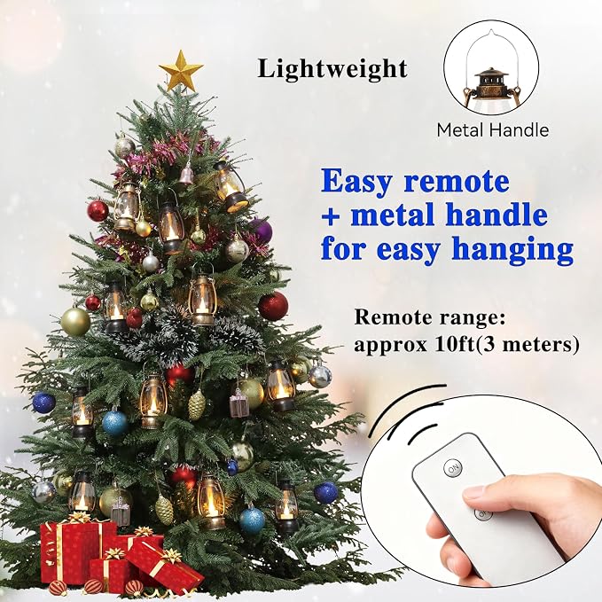 12PCS Bronze Mini Lanterns with Remote Control, 5.1" H/13cm Small Vintage Western Lanterns for Christmas Table Centerpieces, Halloween/Camping Party Decorations, Indoor Hanging & Table