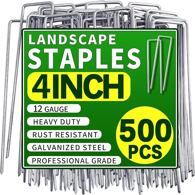 500 Pack Landscape Staples 4 Inch Garden Stakes Galvanized Garden Staples Pins Anti-Rust Ground Stakes for Weed Barrier, Irrigation Tubing, Landscaping Fabric, Yard Lawn