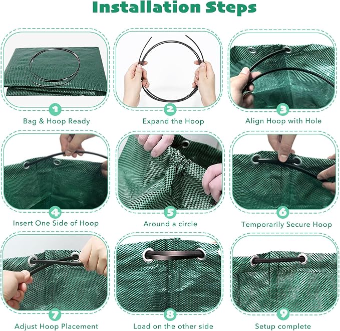 72 Gallon Yard Waste Bags with 1 Pair Garden Gloves, 2 Pack Leaf Bags Reusable with Reinforced Handles, Heavy Duty Lawn Trash Bag for Party and Camping Trash Recycling