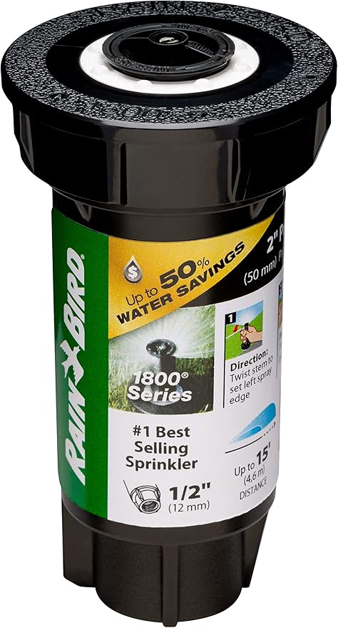 Rain Bird 1802APPRS Pressure Regulating (PRS) Professional Pop-Up Sprinkler, Adjustable 0-360° Pattern, 8' - 15' Spray Distance, 2" Pop-up Height