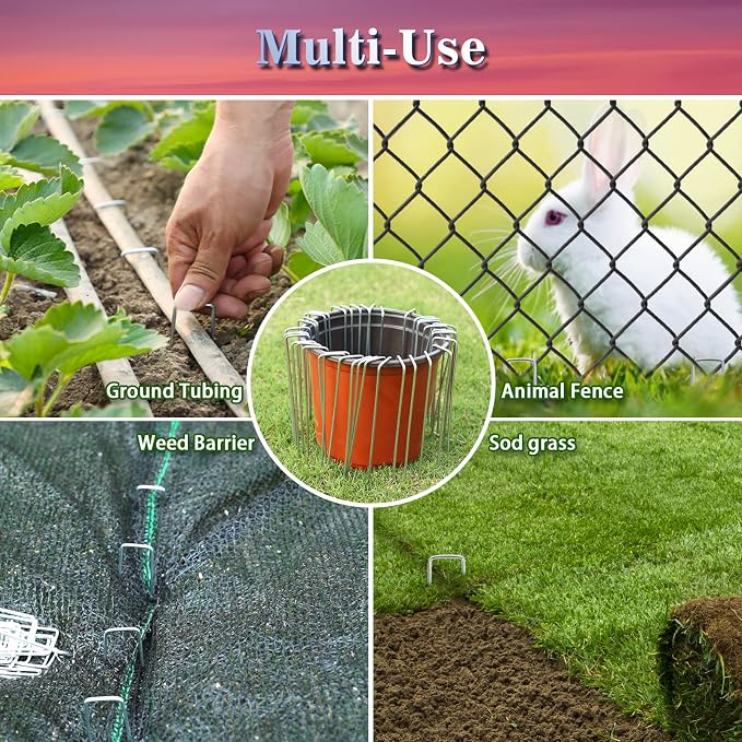Gtongoko 500 Pack Landscape Staples 6 Inch, 11 Gauge Heavy Duty Galvanized Sod Staples for Weed Barrier Fabric, Ground Cover, Artificial Turf, Commercial Landscaping and Garden Projects