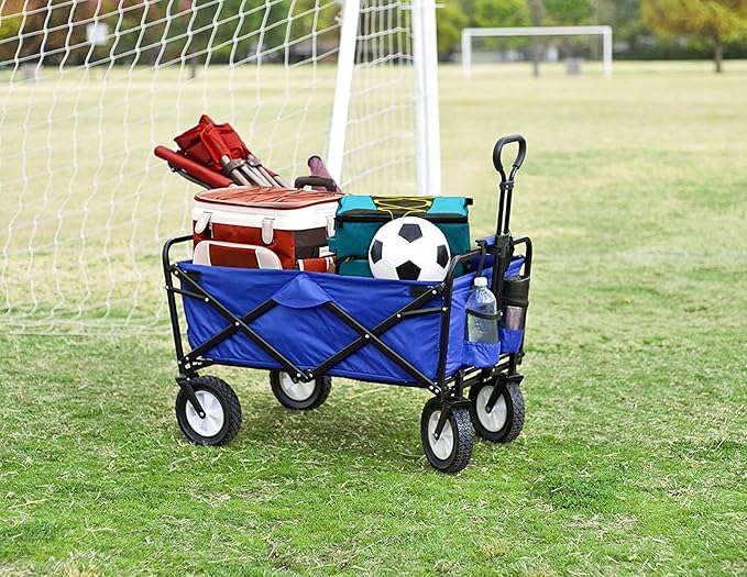 Mac Sports Heavy Duty Steel Frame Collapsible Folding 150 Pound Capacity Outdoor Camping Garden Utility Wagon Yard Cart, Blue