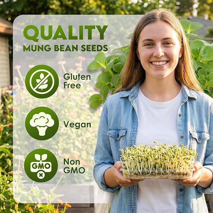 Nature Jims Sprouts Mung Bean Sprouting Seeds – Non-GMO Mung Beans for Growing Nutritious, Fresh Sprouts – Packed with Vitamins, Minerals & Fiber – Premium Resealable Bag for Longer Freshness – 16 Oz