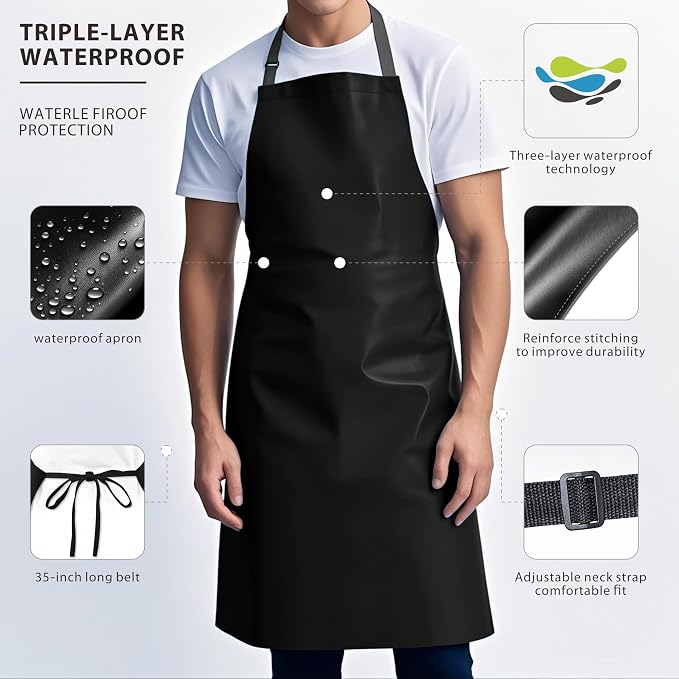 GoldPig Heavy-Duty Waterproof Apron, Chemical Resistant Rubber Vinyl for Industrial, Lab, Kitchen, Butcher & Grilling (40")
