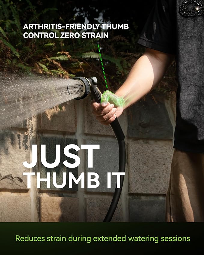 RAINPOINT 100% Metal Hose Nozzle Heavy Duty - 8 Spray Patterns Garden Hose Nozzle with Adjustable Flow Control for Watering Plants, Washing Cars,Washing Pets, Thumb Control (Black)