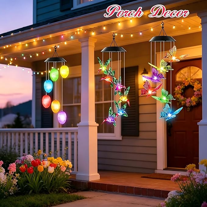 Gifts for Grandma Mom Nana Wife Sister, Mother Birthday Gardening Hummingbird Gifts for Women, Winzwon Wind Chimes Solar Lights Outdoor Decor for Garden Patio Yard Porch