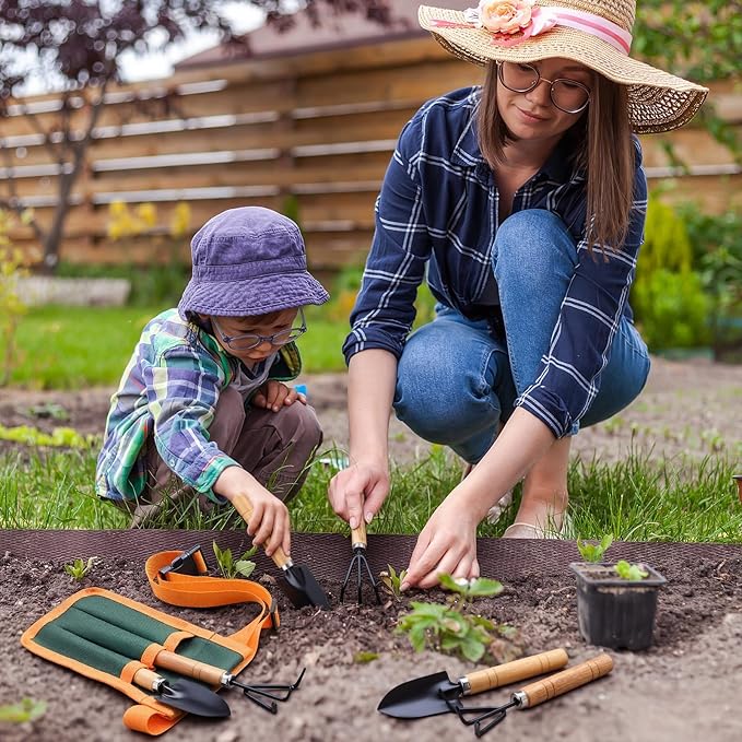 20 Pieces Kids Gardening Tool Belt Set Include 10 Pieces Adjustable Gardening Belt, 10 Sets Shovel, Rake, Spade for Planting Loosening Digging DIY Building Hand Tools Gift, Outdoor Activities