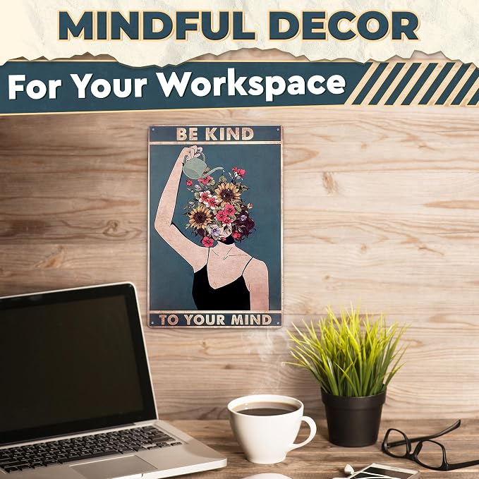 Be Kind to Your Mind Wall Art - Metal Signs Vintage Room Decor 12x8 In - Tin Inspirational Boho Wall Art, Whimsical Decor for Home, Office, Bedroom, Living Room & Cafes | Vintage Gifts for Women
