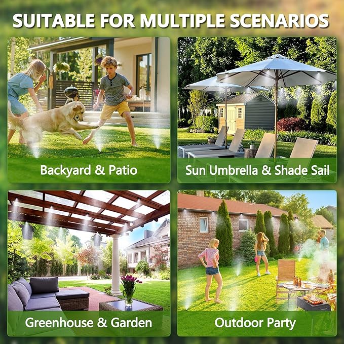 Misters for Outside Patio with Water Filter - 33Ft(10M) Misting system Line 9 Brass Mist Nozzles Brass Adapter(3/4") Patio Misters for Cooling Outdoor Greenhouse Backyard Porch Garden BBQ Party Pool