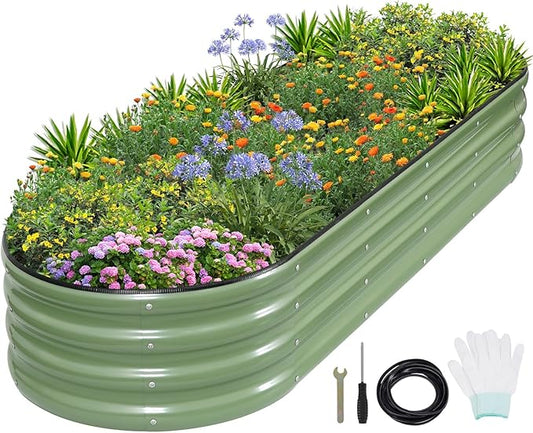 1MORE Galvanized Raised Garden Bed- Planter Garden Boxes Outdoor, Raised Beds for Gardening, 6x2x1ft Metal Garden Bed Kit for Vegetables Flower, Planter Raised Beds with Tools.Green