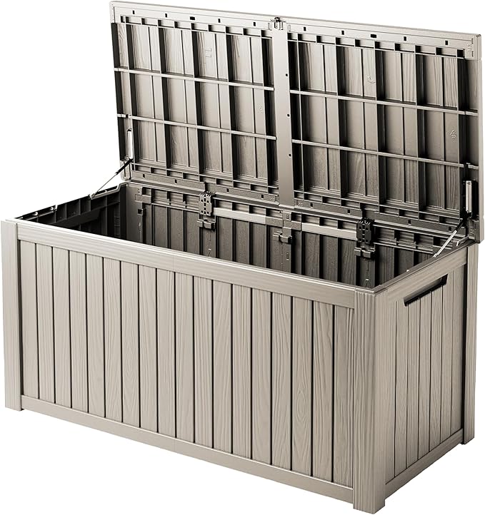 TARKARI 200 Gallon Outdoor Storage Box Waterproof, Resin Deck Boxes with Lockable Lid & UV-Resistant for Patio, Pool, Garden Furniture Cushions & Accessories, Coffee