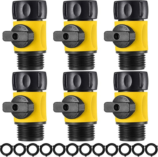Hotop 6 Pcs Garden Hose Shut Off Valve Plastic Connect Water Hose Turn Off Valve with Anti Leak Standard 3/4 Inch Thread and Rubber Gaskets (Yellow)