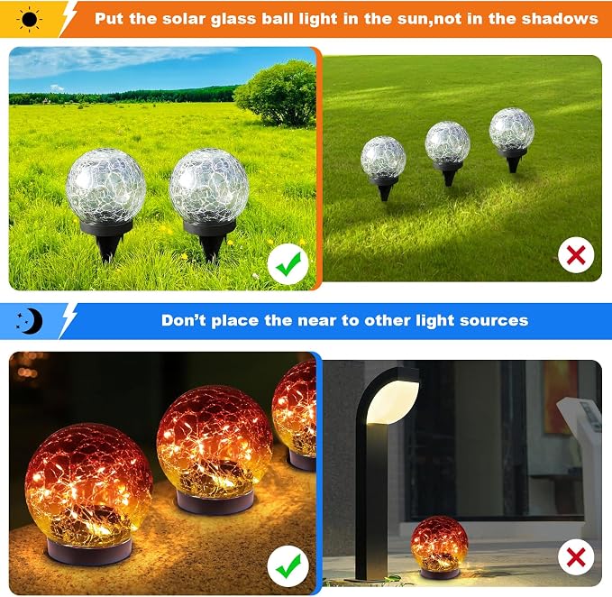 MLKNK Solar Globe Lights Outdoor Waterproof-Solar Balls-Solar Garden Lights-Orbs for Outside 2 Pack Cracked Glass Ball for Lawn Patio Yard Backyard Decorations
