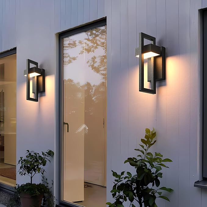 Outdoor Wall Lights Modern LED Exterior Lighting Fixtures, 3000K 20W Outdoor Wall Sconce for Porch, Matte Black Outside Wall Mount Lights for Front Door House Garage (1pack)