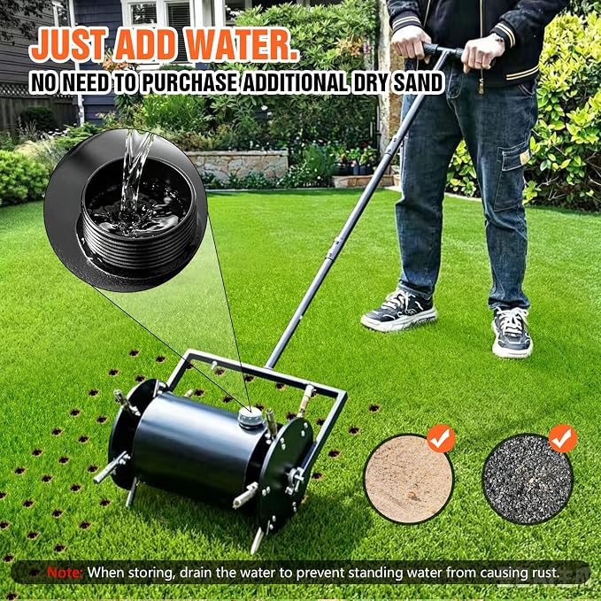 Double-Row Rolling Lawn Aerator, Manual Yard core-Removing Tool,Hollow Tine Lawn Aerator,Push-Type Rolling Rotary Aerator for compacted Garden Soil.