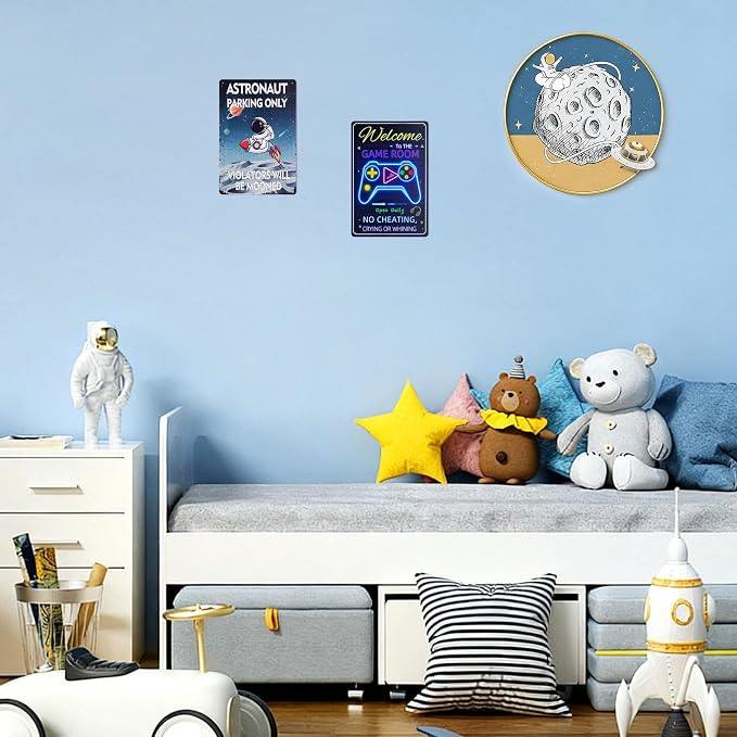ASTRONAUT PARKING ONLY Poster Sign Decorative Signs Fun Metal Signs for Boys Space Themed Room Wall Decor Gifts for Teen Kids (Color10)