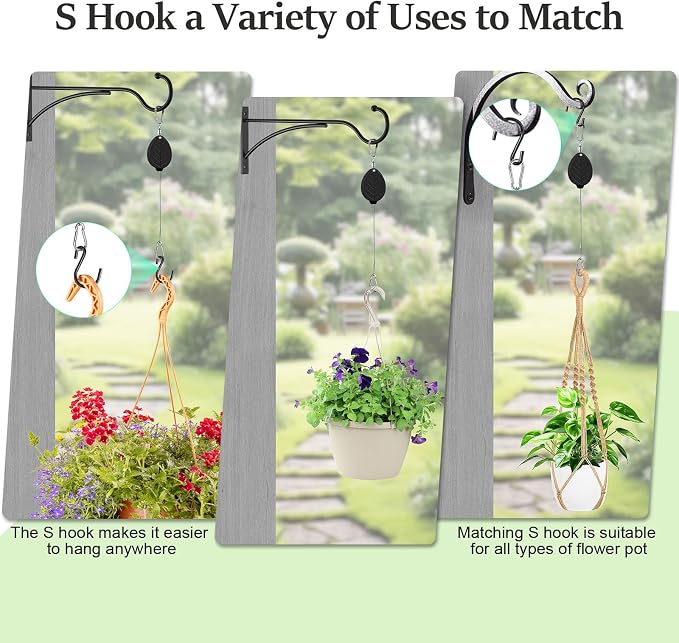 2026Upgraded 3Pcs Heavy Duty Retractable Plant Hanger, 44lbs Load, Auto Lock, Adjustable Hook for Hanging Plants, Bird Feeders, Wind Chimes, Garden Pots,Rust-Proof Stainless Steel,Black