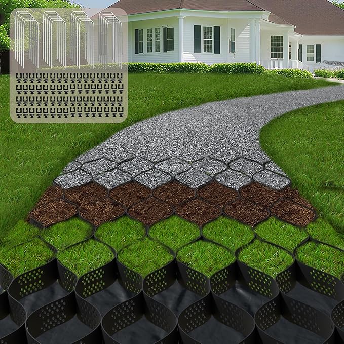 4" Thick Gravel Ground Grid 6.5ft x 33ft - Geo Grid Driveway Stabilization Grids, Gravel Retainer Grid 1885 LBS Per Sq ft, Geocell Geogrid for Walkway Driving RV Parking Slopes and Garden