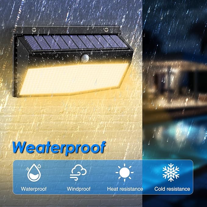 2 Pack 368 LED Solar Motion Sensor Lights Outdoor, Solar Fence Lights with 3 Lighting Modes, Solar Powered Security Lights Waterproof for Outside Yard Wall Garden Backyard Step, Warm White