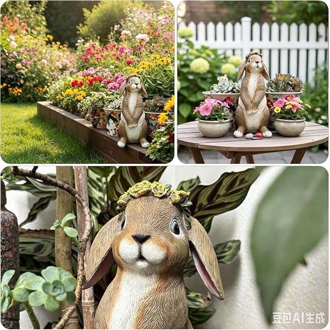 Bunny Garden Statue,Funny Rabbit Figurines Resin Animals Outdoor Statue Bunny Figurines for Yard Porch Patio, Easter Lawn Decorations Gifts for Grandma Mom Dad Women,11.2In