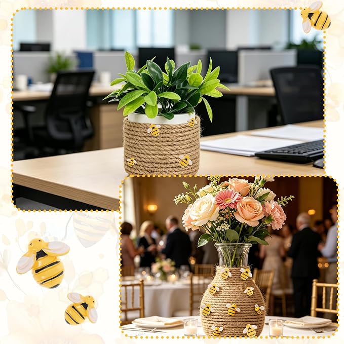 Bee Hive Decor Honey Pot Party Decorations Set, Crafts Jute Rope Natural Twine Tiny and Resin Honeybee for Bee Baby Shower Summer Home Decor Farmhouse Birthday Party Supplies