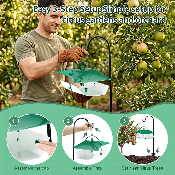 17 Pcs Reusable Leafminer Trap with Pheromone Lures, Bucket Style Insect Trap with 36.2'' Ground Stake, Outdoor Monitoring Tools for Citrus Trees Garden Orchard (2 Lures Included)