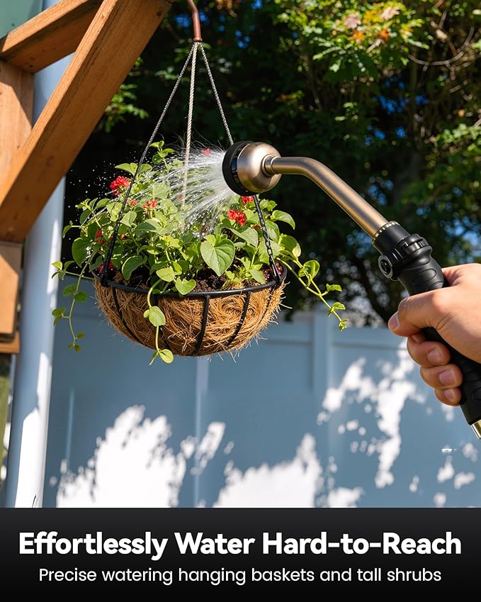 RAINPOINT Watering Wand, 16 Inch Metal Garden Hose Wand with 9 Spray Patterns, Long Hose Sprayer Nozzle For Hanging Baskets, Shrubs,Lawn (Black)