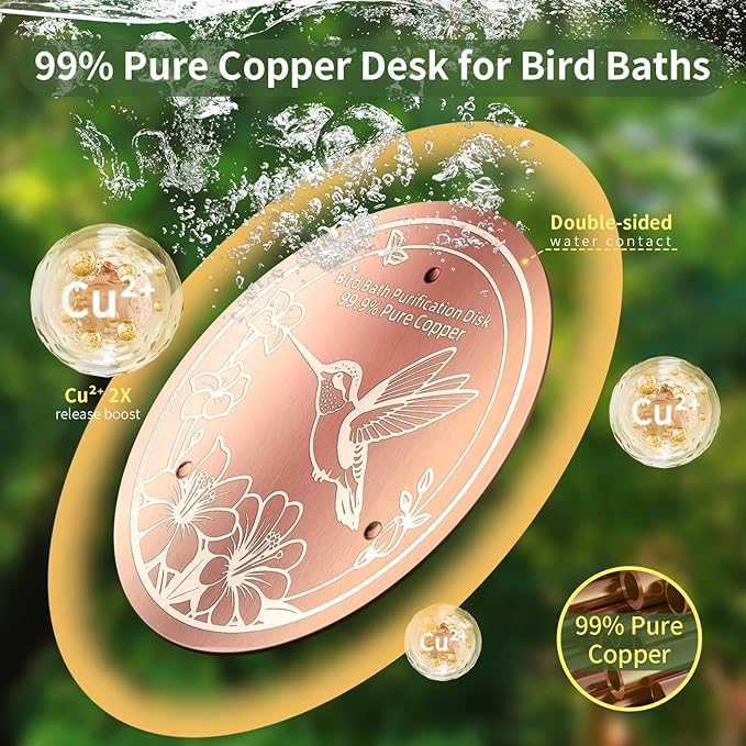 4 Pack Bird Bath Copper Disks, 99.99% Pure Copper Bird Bath Cleaner, Triple-Point Support, All-Season Water Cleaber for Outdoor Bird Baths & Bowls