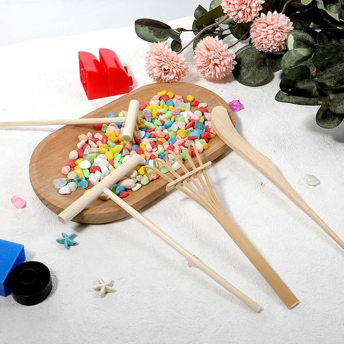 4 PCS Mini Sand Rake Zen Garden Tools for Desk, DIY Zen Sand Garden Rock Rake Accessories, Small Stamp Rakes Set for Home Office Gift Gardens Beds Decor