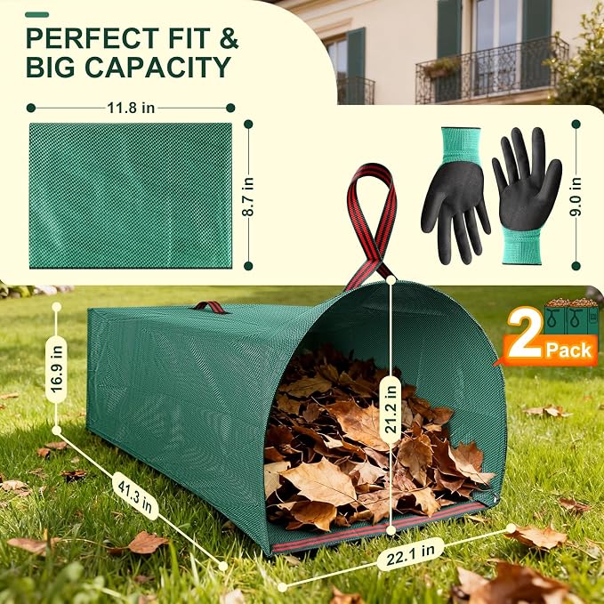 Yard Waste Bags 2-Pack 72 Gallon, Reusable Leaf Collector, Self-Standing Leaf Bags with Reinforced Handles, Collapsible Dustpan-Type Garden Bag for Leaves, Grass, Debris, and Outdoor Cleanup YoJinXtra