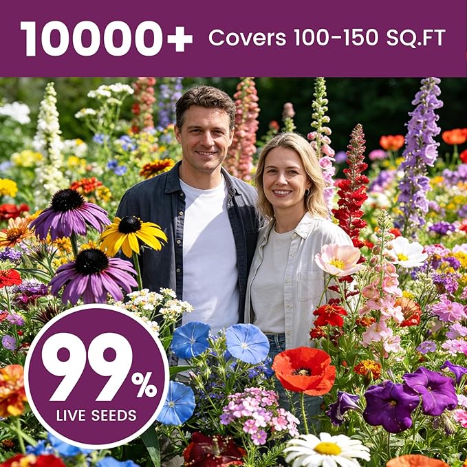 Wildflower Seeds Bulk 10000+, 1.06oz Butterfly Hummingbird Mix, 21 Variety Perennial Annual Mix, Heirloom Flower Seeds for Planting Outdoor Indoor, High Germination Rate Garden Seeds