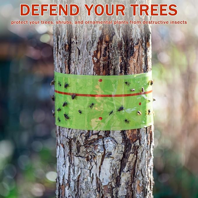 12 Rolls Spotted Lantern Fly Tree Trap 30 Feet Each Roll Lanternfly Tree Outdoor Fruit Fly Sticky Strips Paper Insect Sticky Barrier Trunk Wraps to Protect Plant, Lawn, Garden(Green)