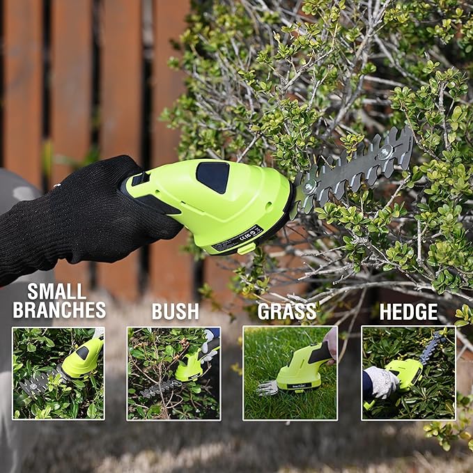 SnapFresh Cordless Grass Shears & Hedge Trimmer, 2-in-1 Handheld Electric Lightweight Hedge & Shrub Trimmer with Battery for Garden Yard Lawn, 2.0Ah Battery & USB-C Charging Cable Included
