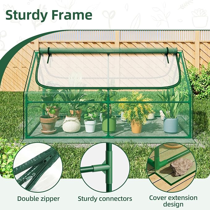 Superlele Mini Greenhouse for Outdoor, 6x3x3FT Portable Greenhouse with 2 Large Zipper Doors, Reinforced Green PE Mesh Cover for Plant Protection and Winter Gardening, Ideal for Raised Garden Bed