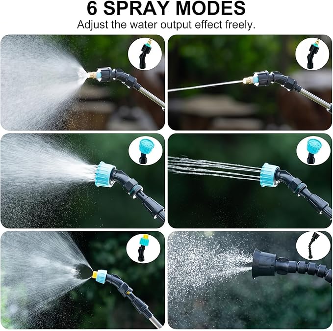 Rechargeable Cordless Pump Sprayer, Electric Watering Wand with 32.8FT Hose 6 Spray Modes Telescopic Wand, Battery Powered Sprayer for Garden Lawn Indoor Outdoor Plant Fertilizer Weed Cleaning